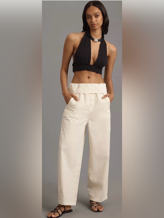 Pilcro Pants - NWT ANTHROPOLOGIE Pilcro Cream Paper Bag High-Waist Bowed Leg Pants $158 NEW